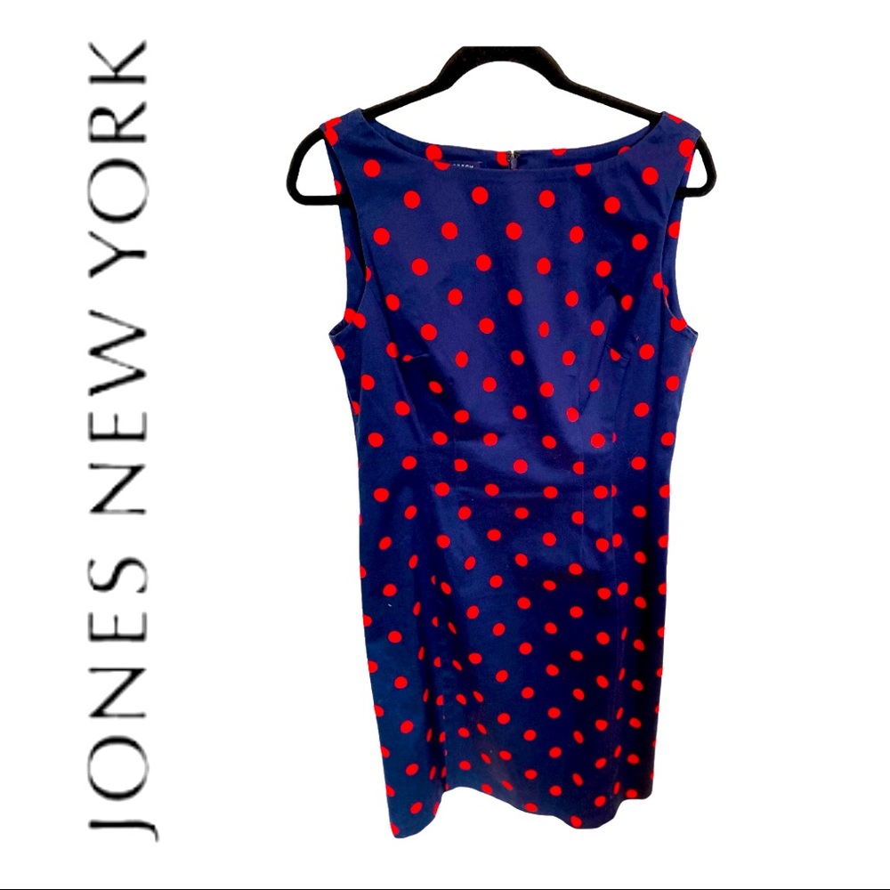 Jones New York Navy and Red Polka Dot Dress